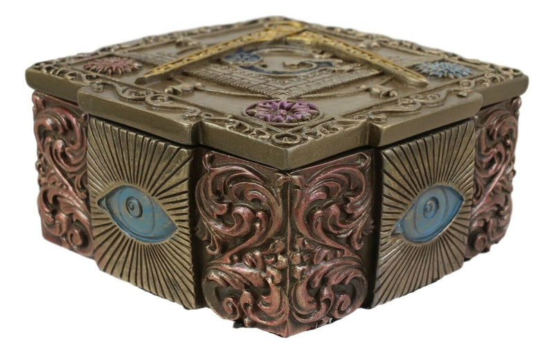 Ebros Stonemasons Masonic Small Decorative Box Jewelry Trinket 4" Long