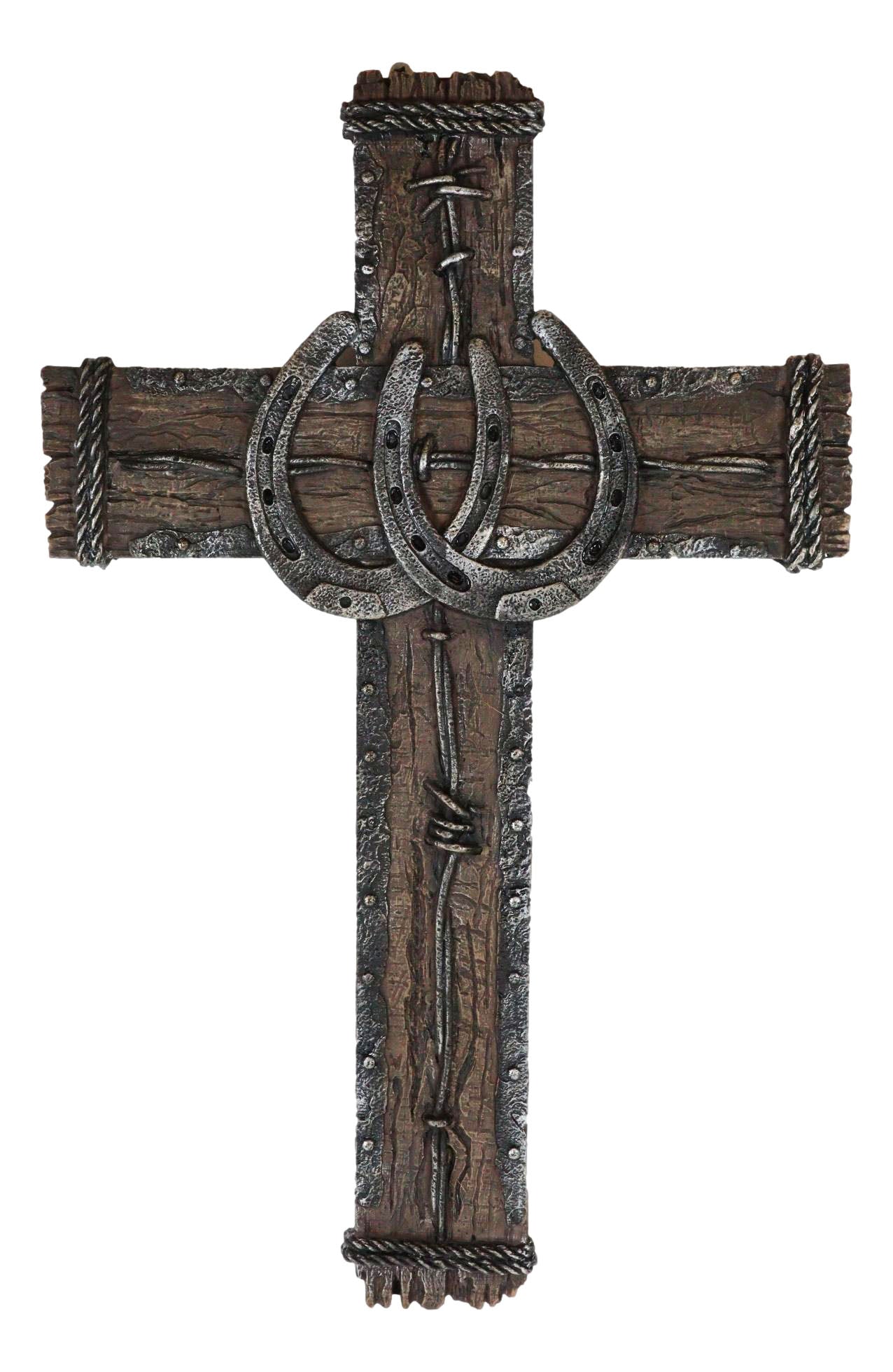 Rustic Western Lucky Horseshoes Barbed Wire And Rope Wall Cross