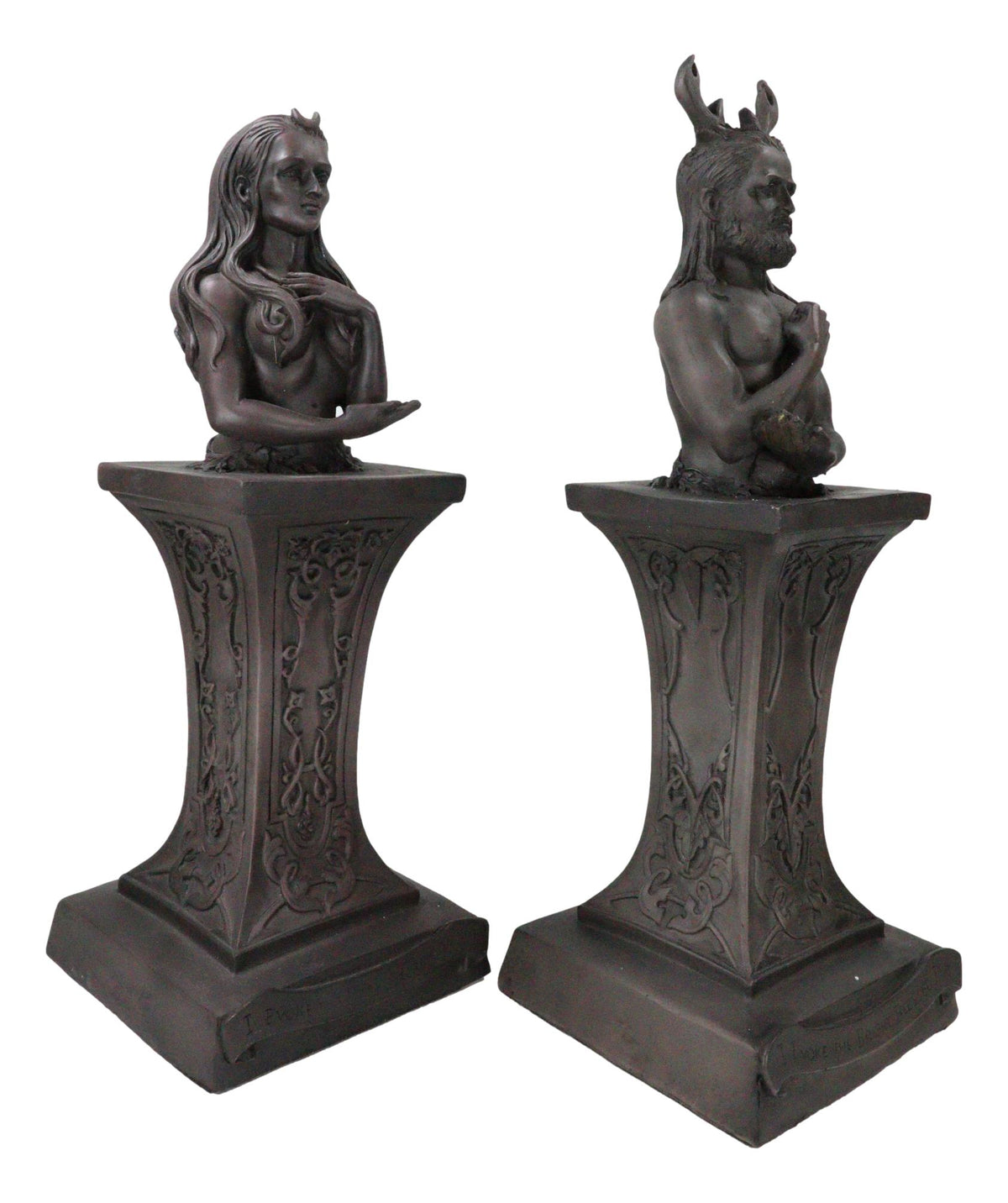 Wiccan Deity Horned God And Crescent Celestial Moon Goddess Herm Bust Sculpture - Ebros Gift