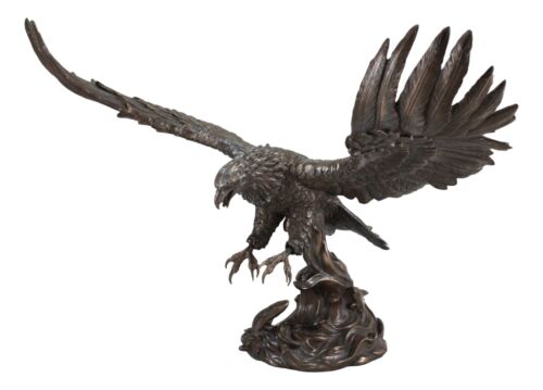 Ebros Faux Bronze Large Swooping Eagle with Talons Out Catching Prey Statue 19" Wide Bald Eagle Decor Figurine Patriotic Wildlife Nature Sculpture - Ebros Gift
