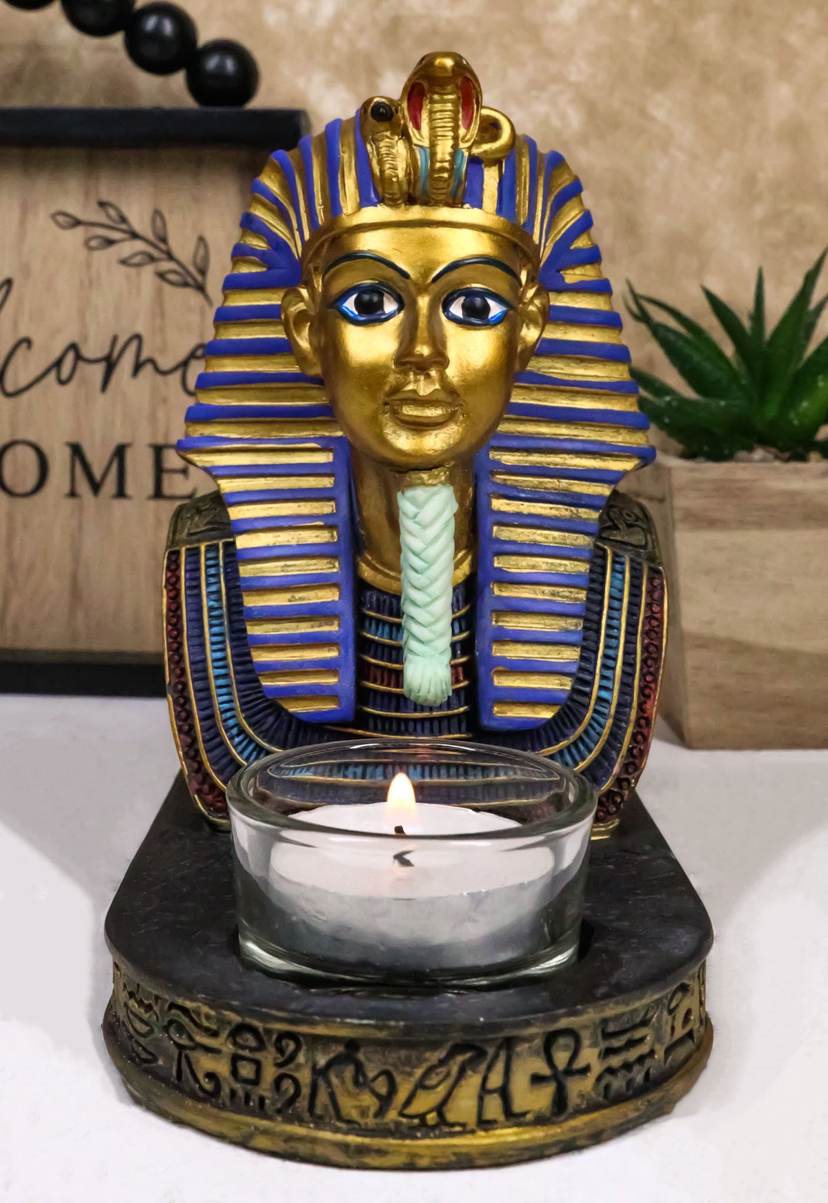 Ancient Egyptian King Ruler Pharaoh Tutankhamun Votive Candle Holder Statue - Ebros Gift