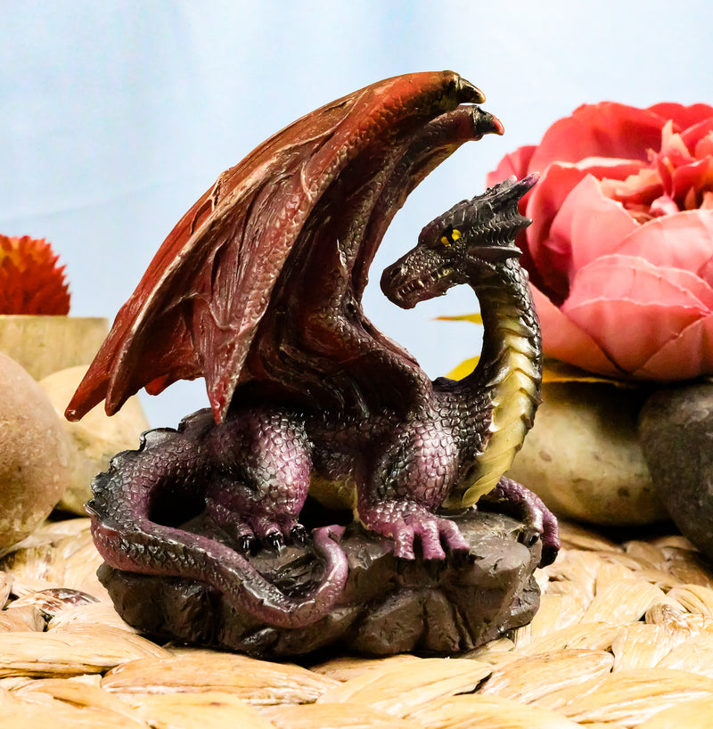 Ebros Small Purple Dragon with Wings Resting On Volcanic Rock Figurine 3.5" Tall