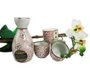 Japanese 7oz Red Polkadots Sakura Cherry Blossoms Sake Flask With Four Cups Set