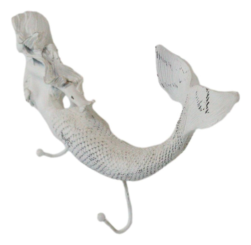 Rustic White Stone Finish Nautical Ocean Siren Mermaid 2 Prong Wall Hook Decor