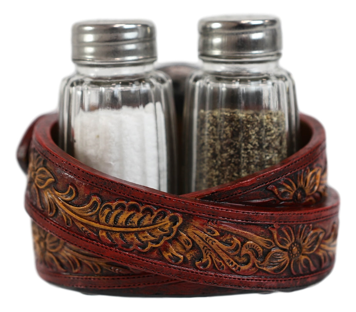 Western Revolver Six Shooter Pistols On Belt Buckle Salt And Pepper Shakers Set