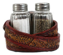 Western Revolver Six Shooter Pistols On Belt Buckle Salt And Pepper Shakers Set