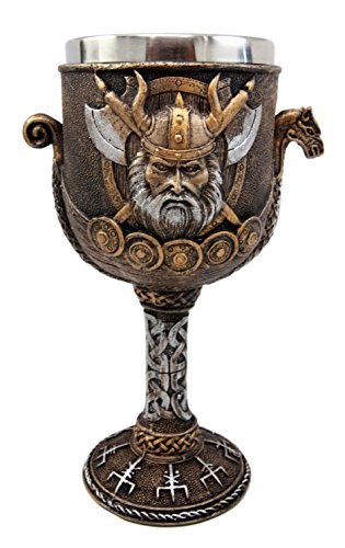 Ebros Odin Warlord Dragon Longship 7oz Resin Wine Goblet Chalice Steel Liner