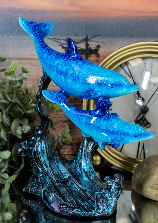 Marine Sea Ocean 2 Blue Dolphins Swimming Around Underwater Coral Reef Figurine - Ebros Gift