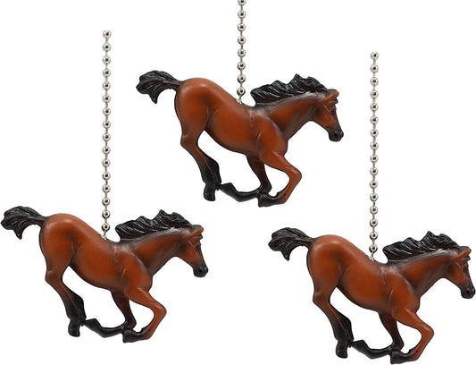 Ceiling Fan Metal Pull Chain with Galloping Horse Knob Handle 3.25"(Set of 3) - Ebros Gift
