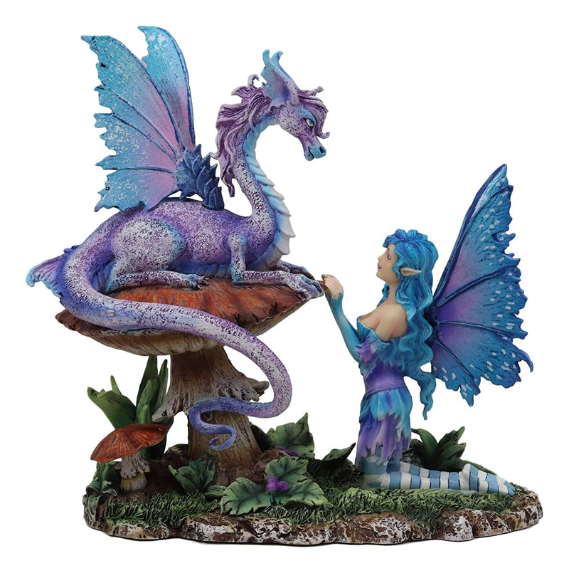 Ebros Amy Brown Companion Enchanted Elf Fairy FAE Damsel with Toadstool Dragon Statue 8.5" Tall Fantasy Mythical Faery Garden Magic Collectible Figurine Fairies Pixies Nymphs Decor