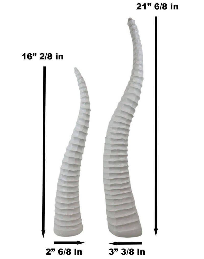 Set of 2 Rustic White African Gazelle Antelope Horns Decorative Vegan Sculptures
