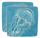 Ebros Nautical Jellyfish Abstract Blue Salad Dessert Plate Set of 2 Square 8.5"