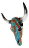 Southwest Steer Cow Skull With Turquoise Gold And Red Teardrop Gems Wall Decor