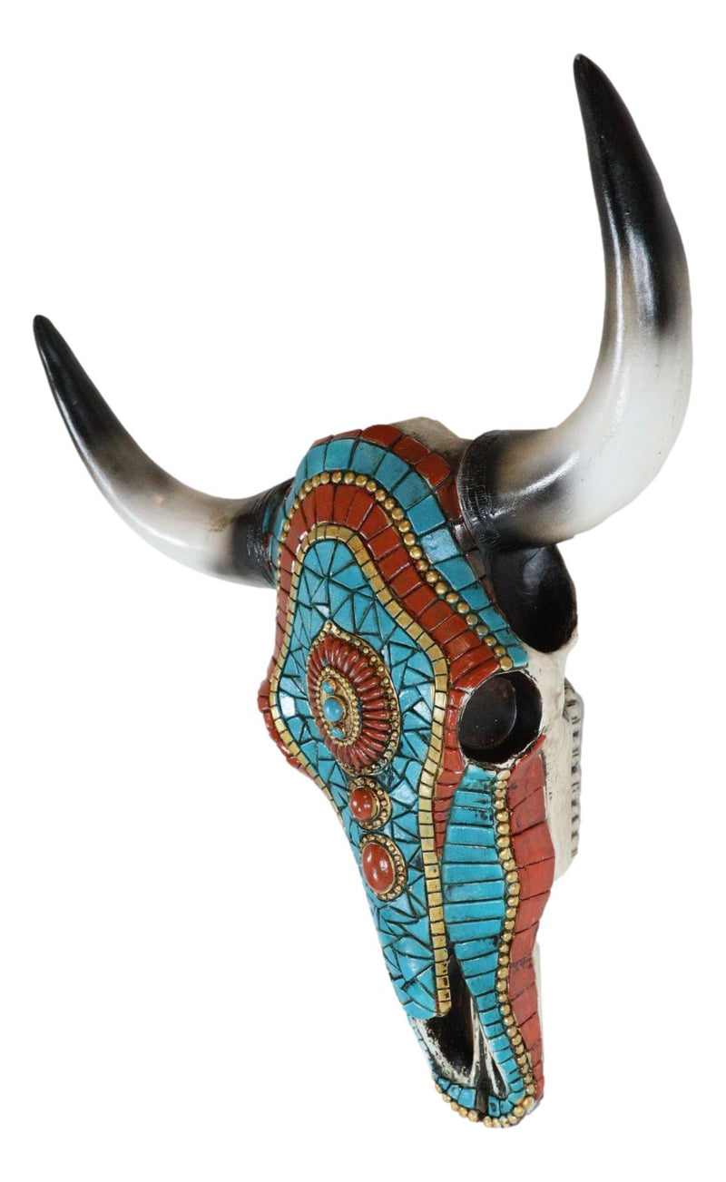 Southwest Steer Cow Skull With Turquoise Gold And Red Teardrop Gems Wall Decor