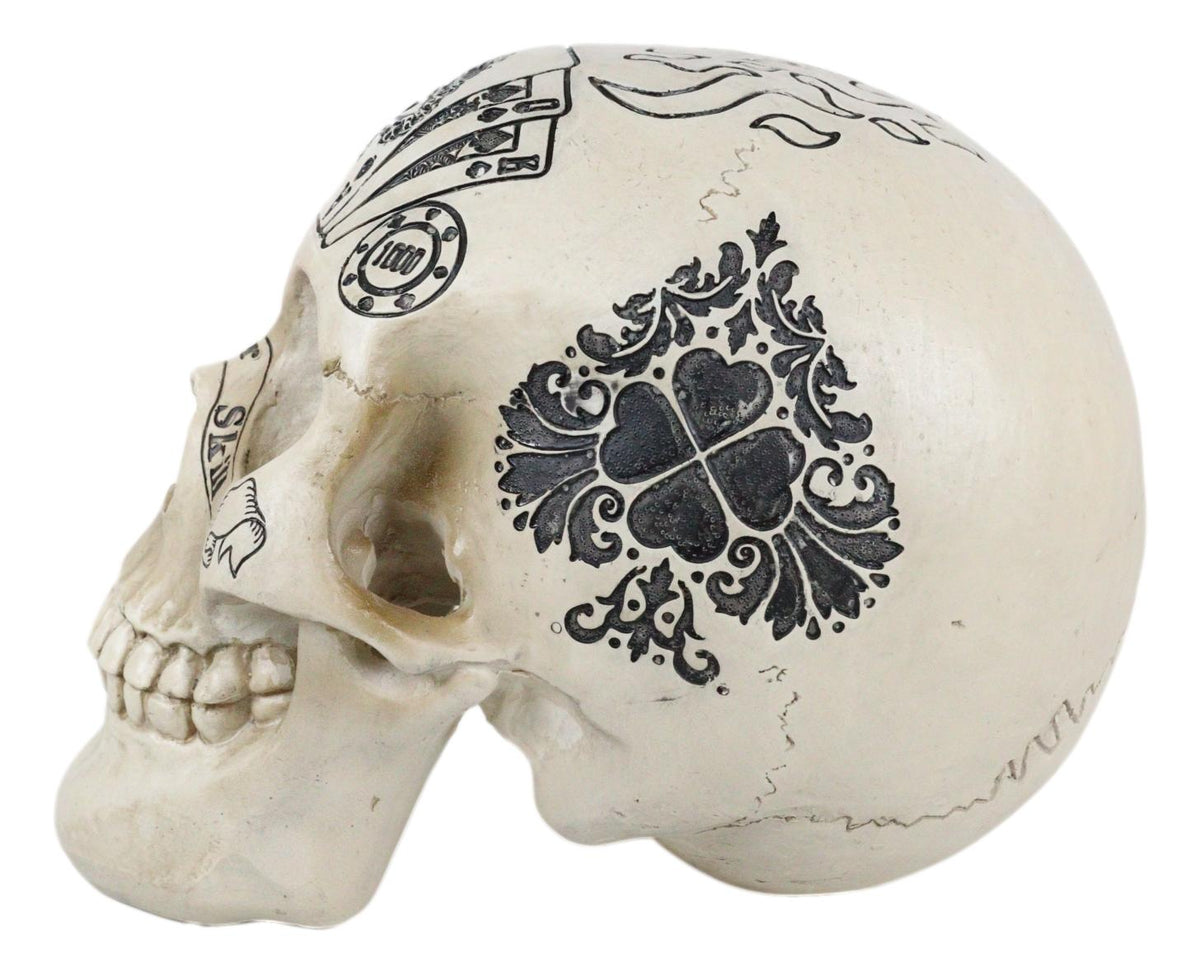 Ebros Gothic Gambling Casino Royale Poker Cards Royal Flush Skull Cranium Figurine - Ebros Gift