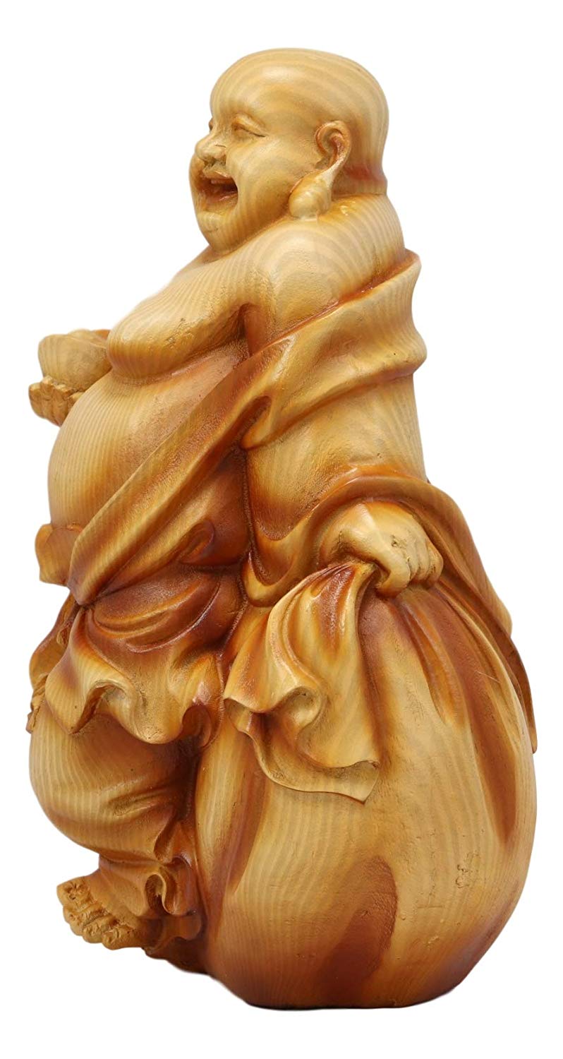 Ebros Feng Shui Hotei Happy Buddha Holding Gold Ingot Figurine 8.5" H - Ebros Gift