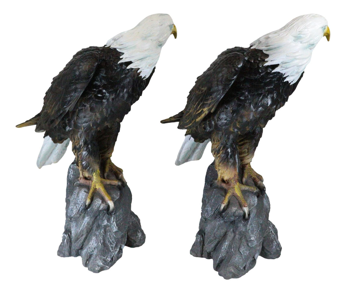 Pack of 2 Large 20"H Lifelike Patriotic American Bald Eagle On Rock Figurines