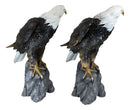 Pack of 2 Large 20"H Lifelike Patriotic American Bald Eagle On Rock Figurines