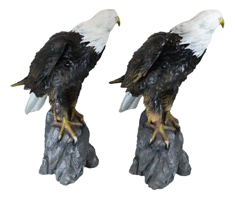 Pack of 2 Large 20"H Lifelike Patriotic American Bald Eagle On Rock Figurines