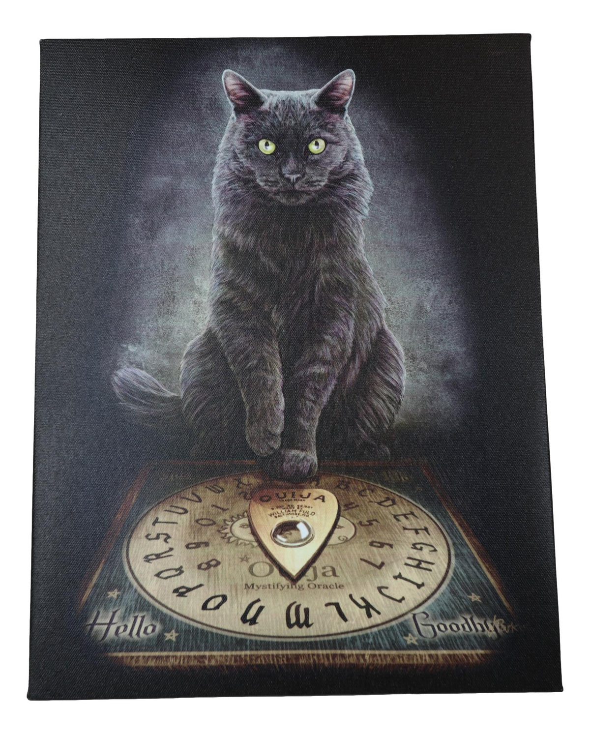 His Masters Voice Black Cat With Ouija Board Wicca Wood Framed Canvas Wall Decor