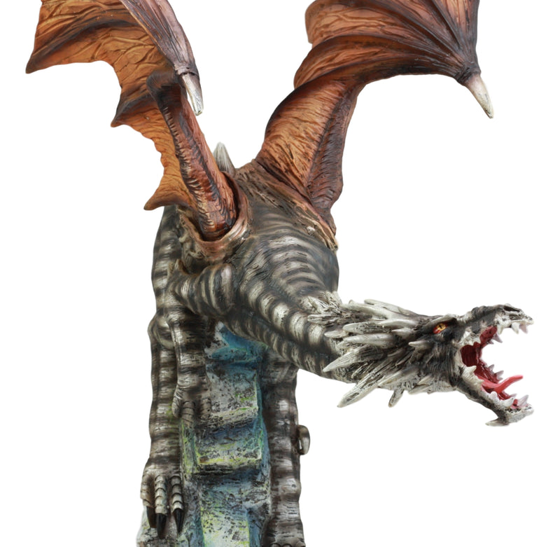 Ebros Large Flying Striped Dragon Over Frozen Rocks Statue Mythical Fantasy Figurine