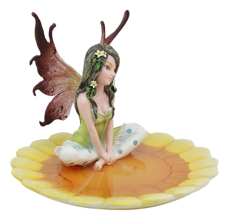 Ebros Sunflower Fairy Jewelry Dish Statue Forest Nymph Soap Dish Figurine 6" Long