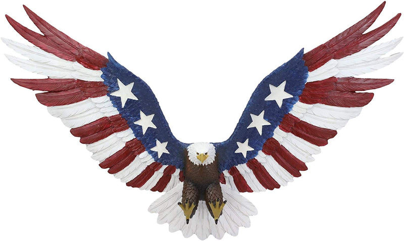 Ebros Large Flying American Flag Tattoo Bald Eagle Wall Sculpture 22" Long Decor
