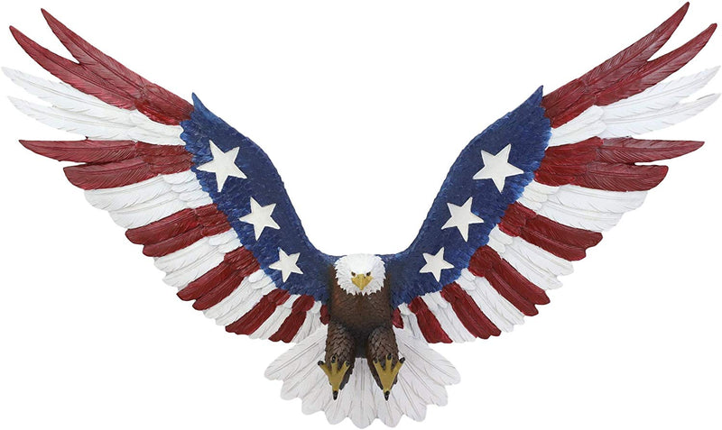 Ebros Large Flying American Flag Tattoo Bald Eagle Wall Sculpture 22" Long Decor