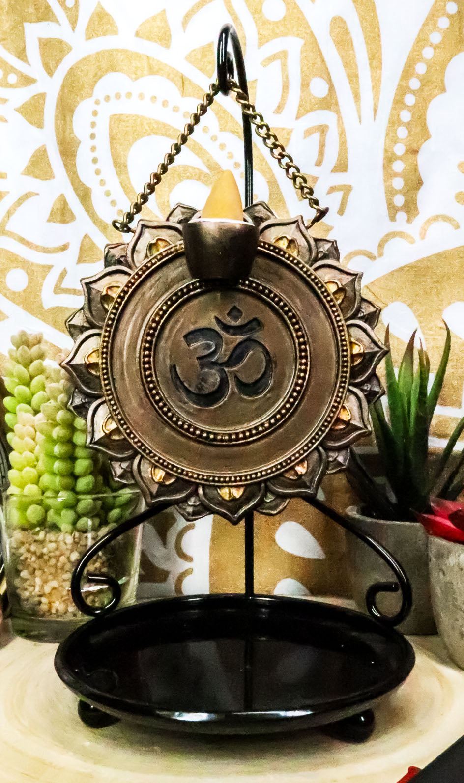 Ebros Buddhism Mandala Ohm Symbol Medallion Disk Backflow Incense Cone Holder Burner - Ebros Gift