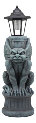 Ebros Gothic Gargoyle Statue with Solar LED Lantern Light Post 20" Tall Figurine - Ebros Gift