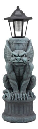 Ebros Gothic Gargoyle Statue with Solar LED Lantern Light Post 20" Tall Figurine