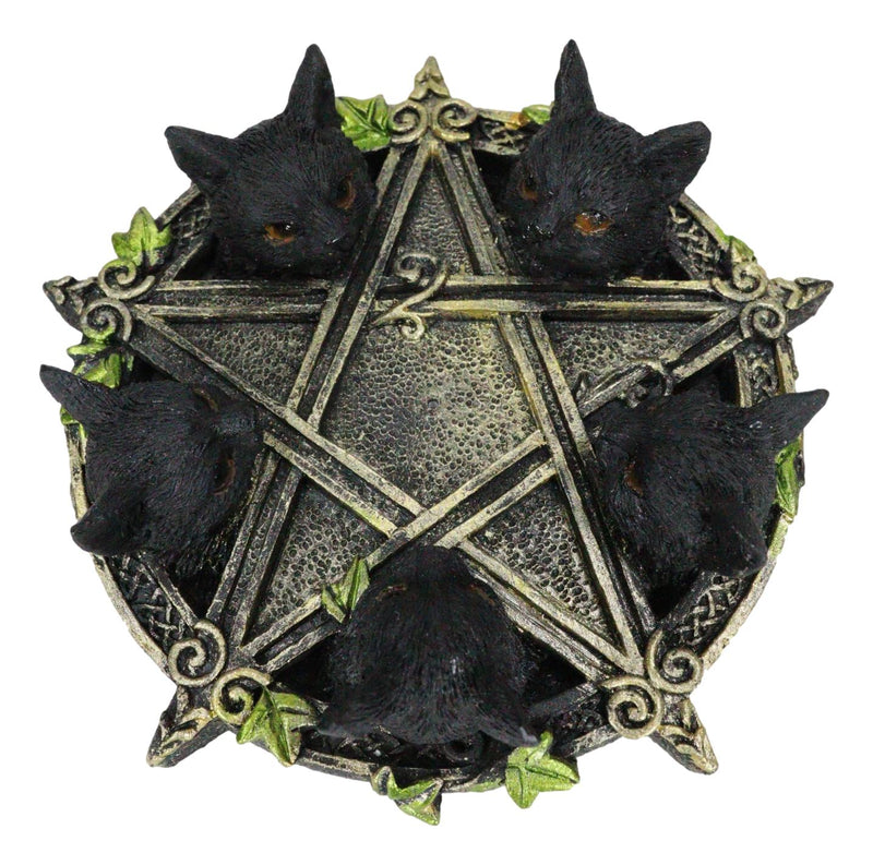 Celtic Wiccan Pentagram Ivy Penta 5 Black Cats Witching Hour Incense Burner