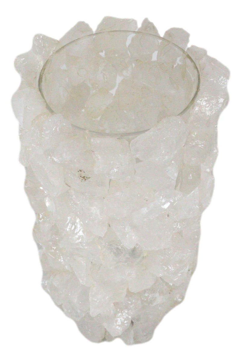 Pillar Quartz Crystal Mineral Stone Rocks Floral Vase Modern Accent Decor 12"H
