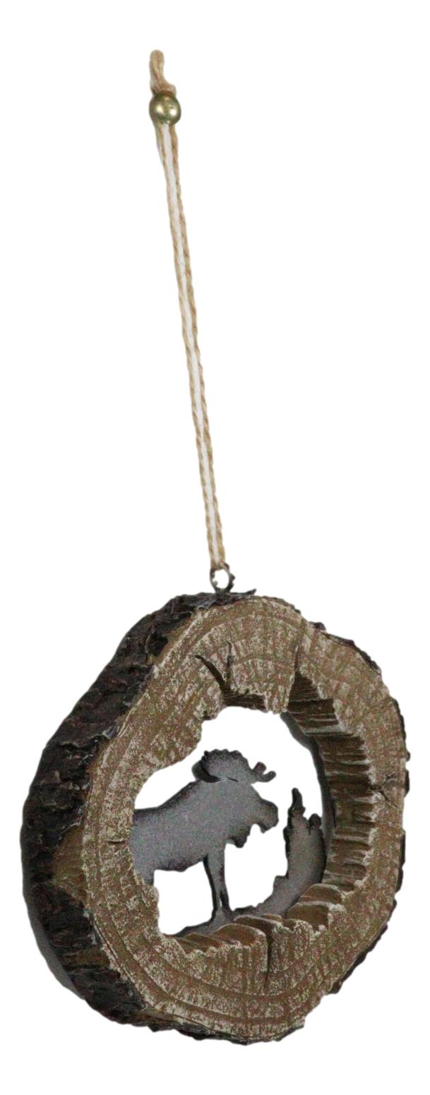 Rustic Western Emperor Moose Faux Wood Log Set of 4 Christmas Tree Ornaments