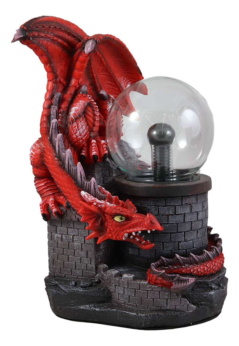 Large Dungeons Dragons Red Fire Dragon Guarding Castle Plasma Ball Lamp Statue