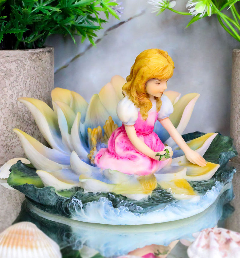 Thumbelina Of Lilies Girl Fairy Sitting On Water Lily Flower In Pond Figurine