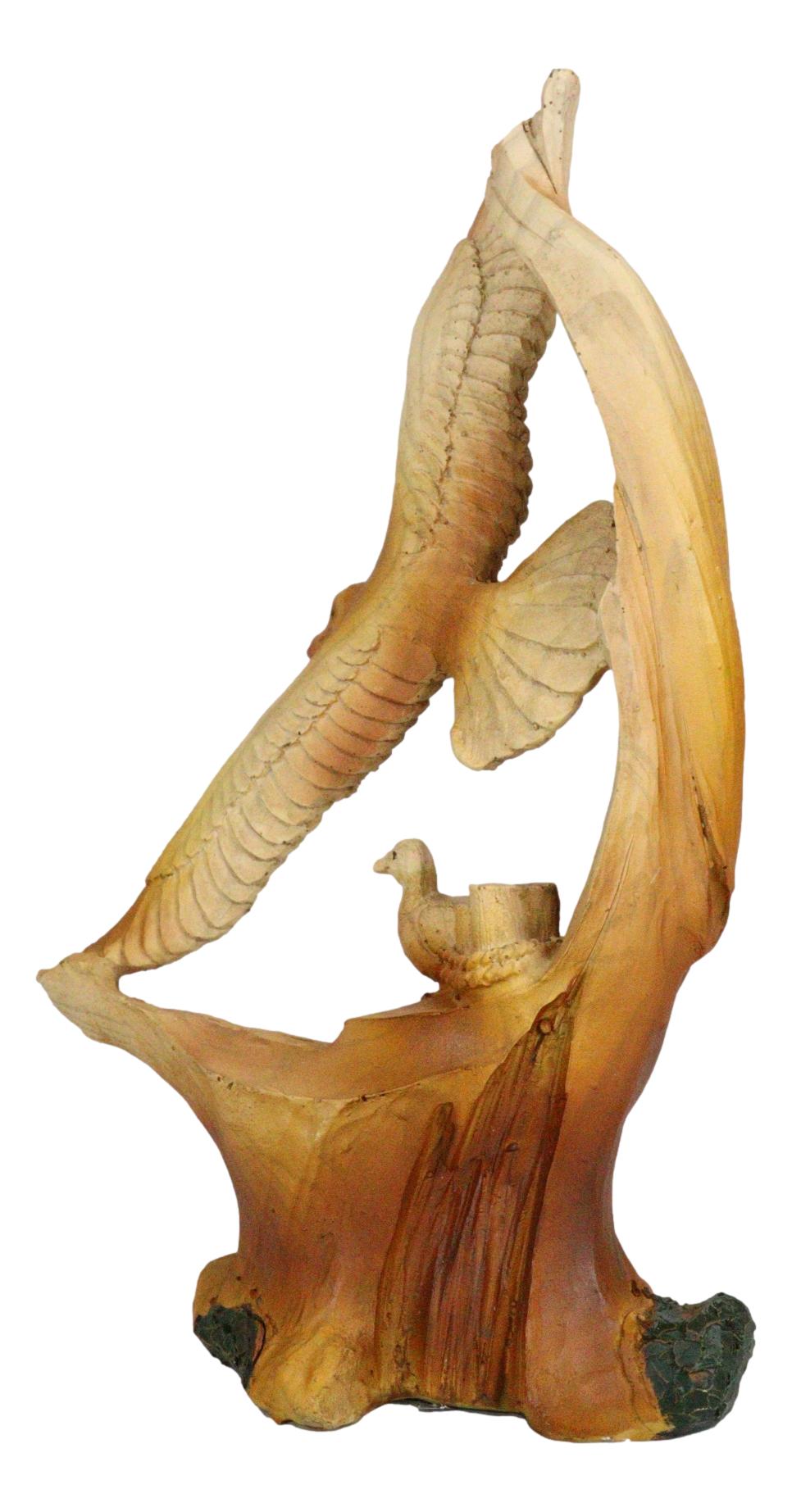 Lifelike Patriotic American Bald Eagle with Eaglets in Nest Faux Wood Figurine