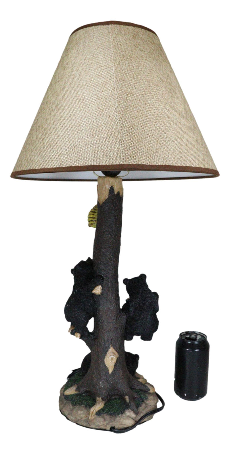 Rustic Forest Climbing 3 Black Bear Cubs On Tree Getting Beehive Table Lamp