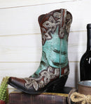 Ebros Rustic Western Turquoise Cowgirl Cowboy Boot Flower Vase Planter Figurine 9" H