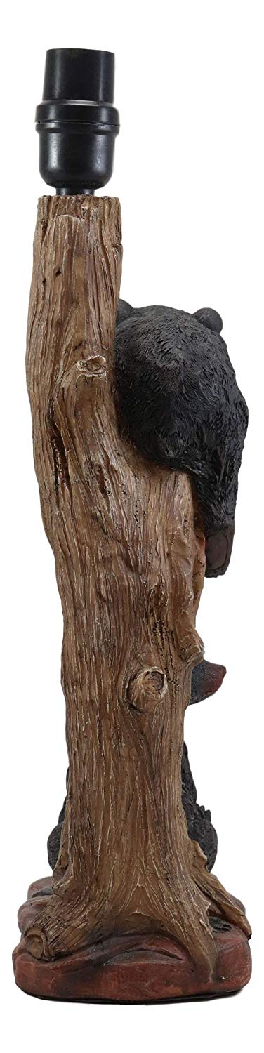 Ebros Rustic Black Bears Napping & Eating Honey Table Lamp Sculpture With Shade