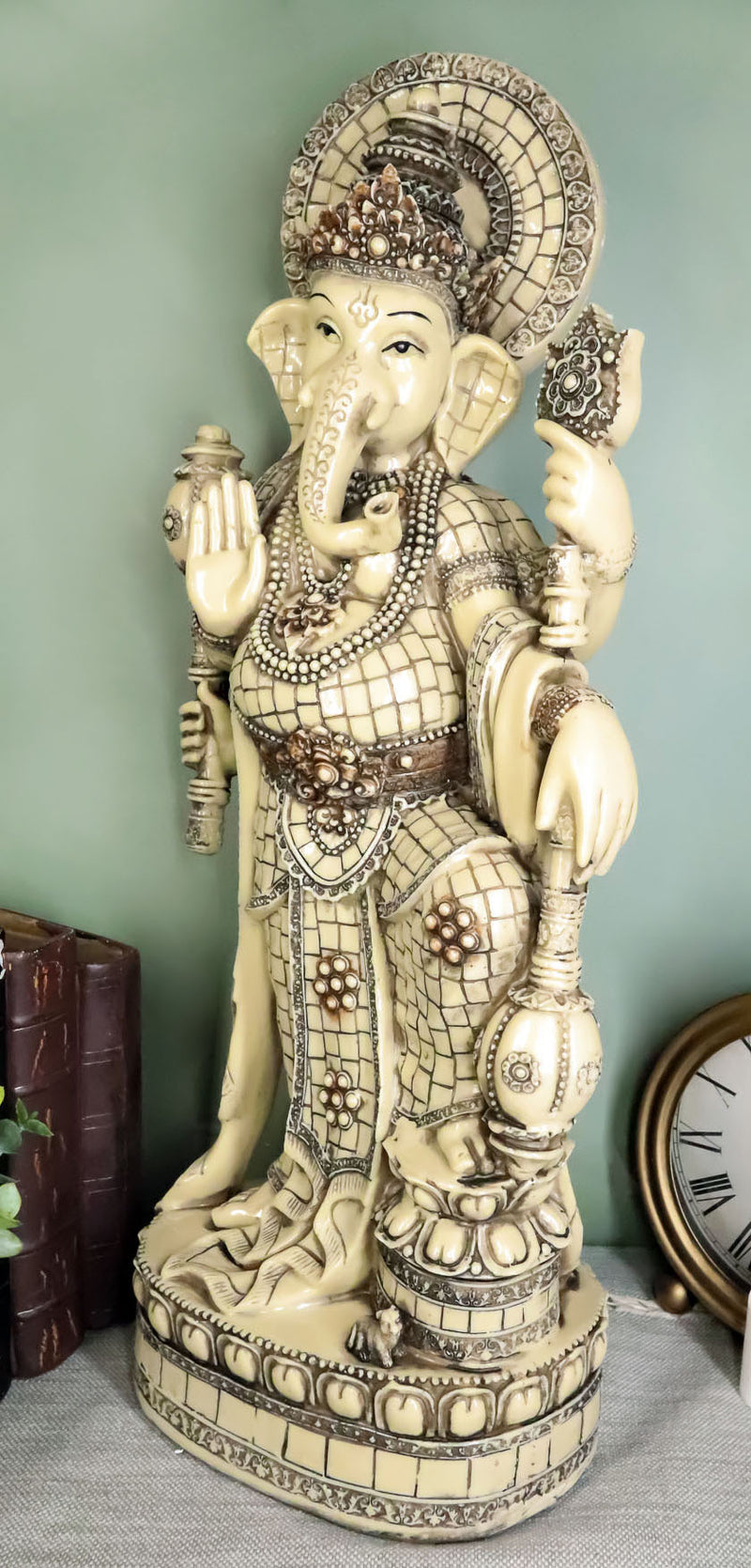 Ebros 21" Tall Hindu Ganesha On Lotus Throne with Percussion Maracas Statue - Ebros Gift