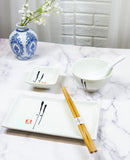 Japanese Ancient Leaf Calligraphy Ceramic Sushi Dinnerware 10pc Set For Two