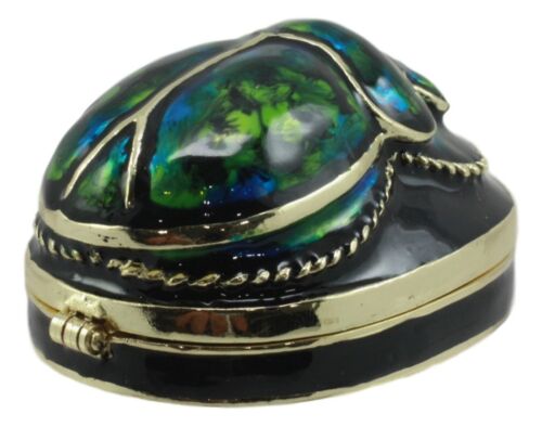 Ancient Egyptian Pewter Green Scarab Jewelry Box 2.25"Long Symbol of Rebirth