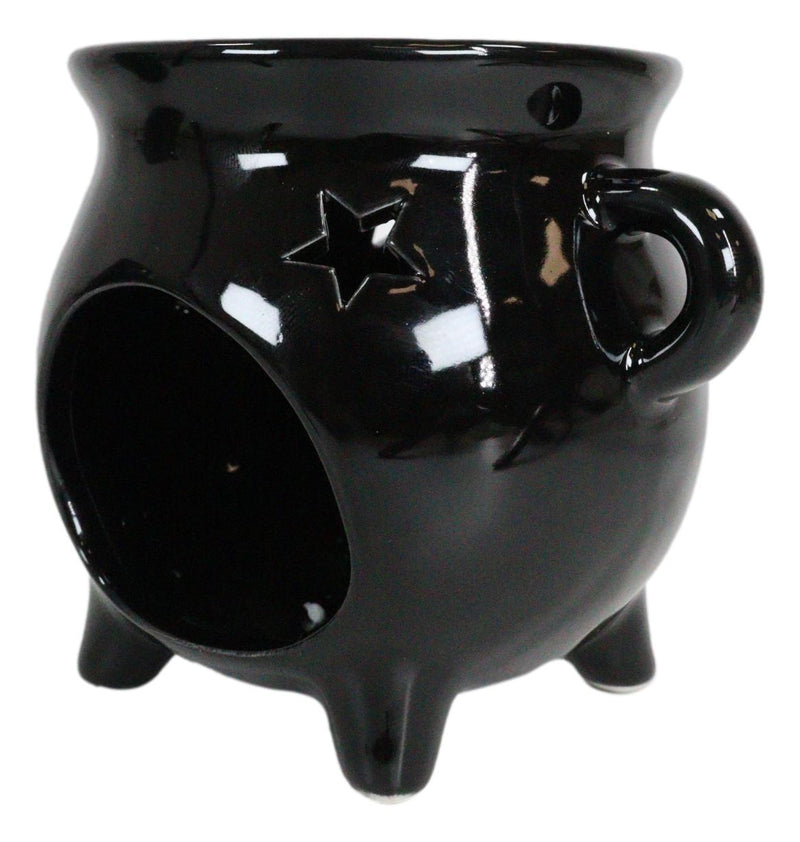 Wicca Witchcraft Pentagrams Black Cauldron Essential Oil Warmer Candle Holder