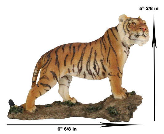 Sultan Orange Bengal Tiger On Rock Statue 7.25"Long Giant Cat Wild Animal Decor