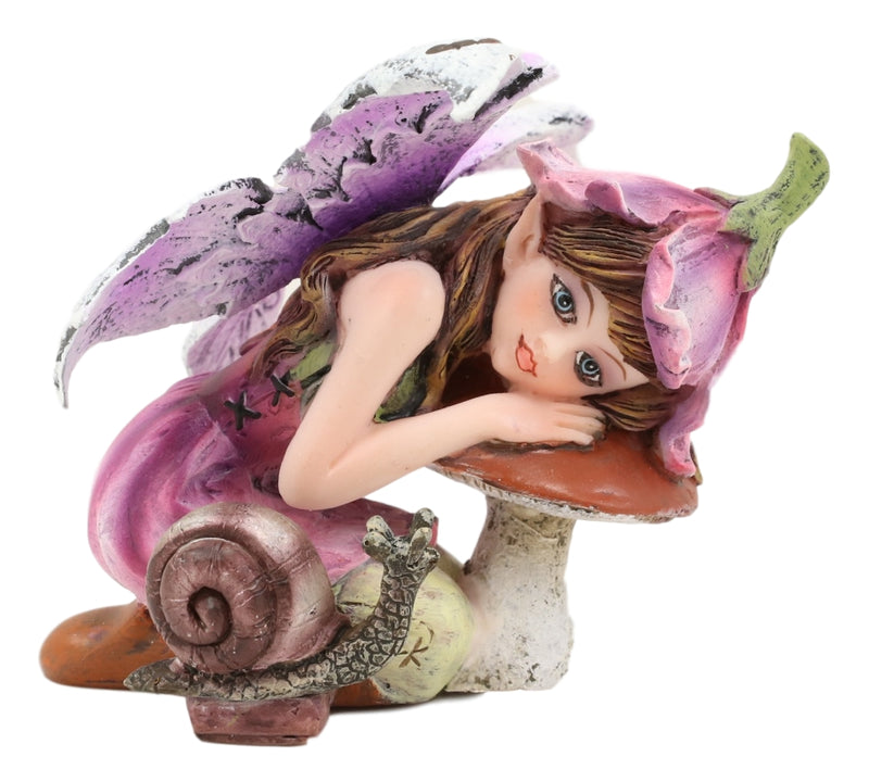 Pink Lily Fairy with Toadstool Mushroom and Snail Figurine 3.25"H Faerie Garden