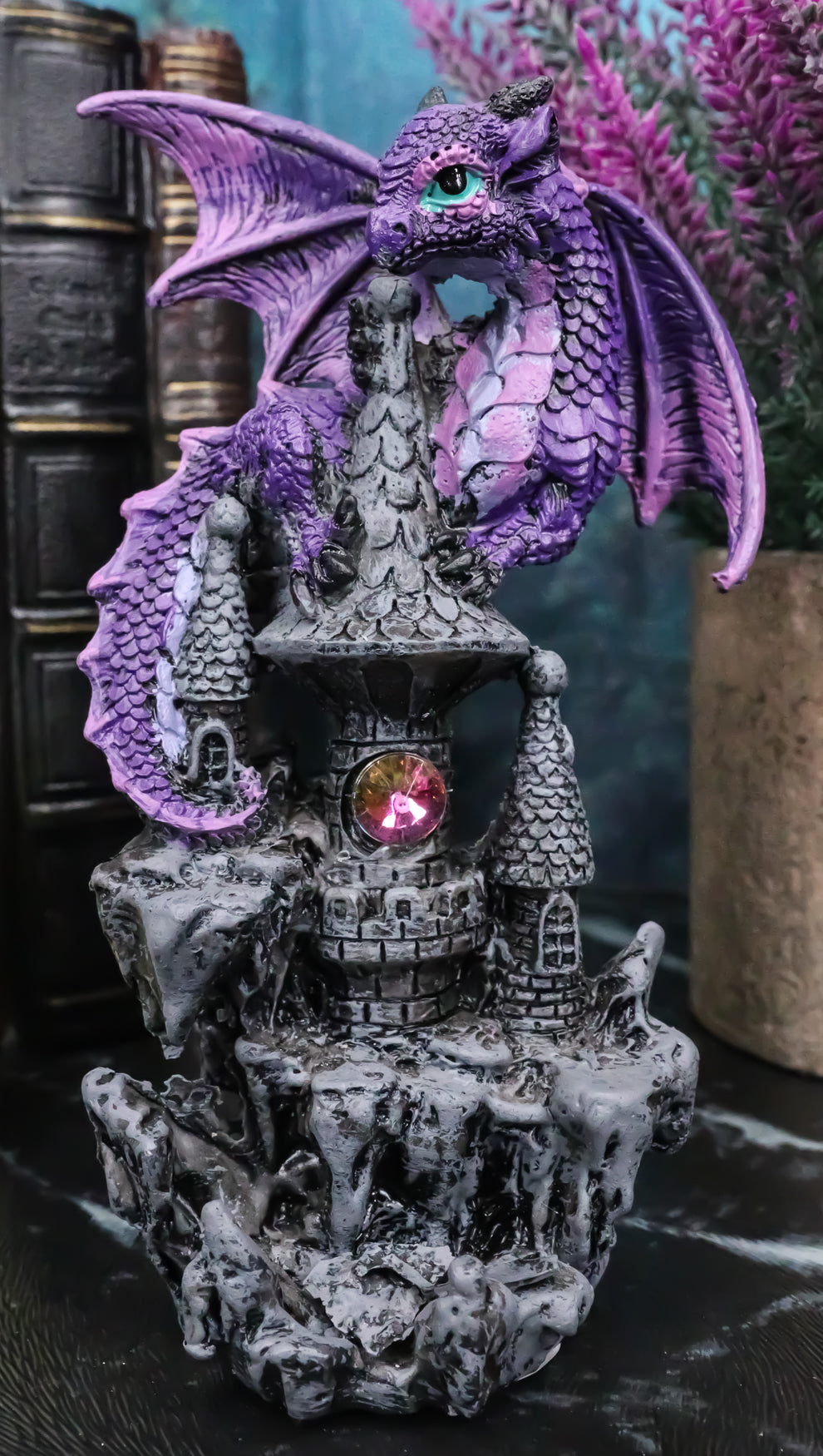 Spyro Purple Twilight Dragon On Castle Top Figurine 5"H Hyperion Dragon Statue