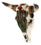 Western Rustic Green Flowering Cactus Steer Bison Bull Cow Skull Wall Decor