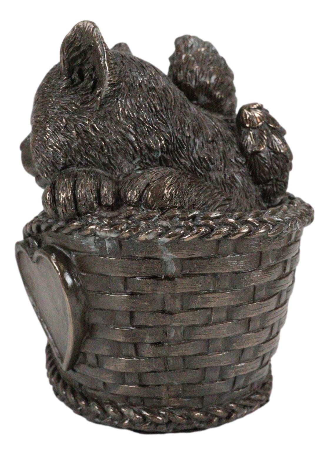 Heavenly Angel Cat Sleeping in Wicker Bed Cremation Urn Pet Memorial Statue