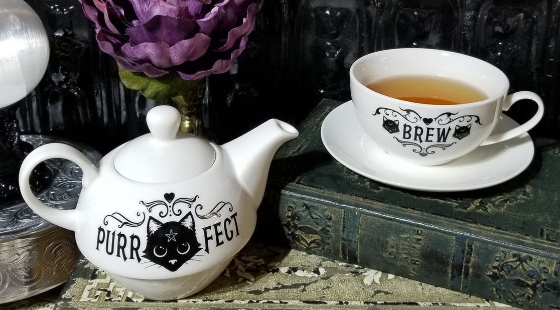 Pentagram Purr Fect Cat Brew Stackable Tea Pot And Cup With Saucer Set Of 3